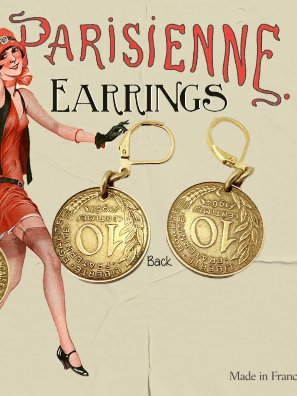 Earrings authentic 10 centimes French coins